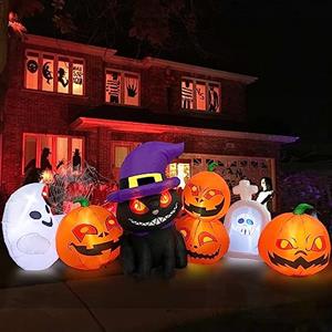 Danxilu Zucca Gonfiabile Halloween con Fantasma e Gatto 2,4 m da Esterno | Decorazioni Gonfiabili Gigante con LED Luminosa, Ideale per Esterni, Ingresso, Giardino, Feste, Cortile e Addobbi Halloween