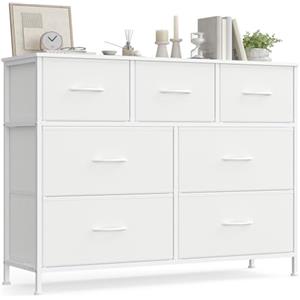 SONGMICS BELLAH Collezione - Cassettiera Camera da Letto, Mobile con Cassetti, Acciaio, Cabina Armadio Ingresso Soggiorno, 7 Cassetti, Moderno, Bianco Nuvola e Bianco Neve LGS323WH01