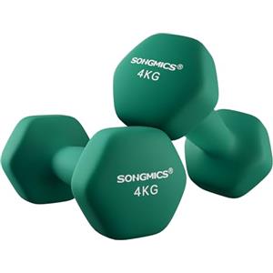 SONGMICS Set di 2 Manubri, 2 x 4 kg, Manubri Esagonale con Superficie in Vinile, per Fitness, Esercizio, Addestramento, per Palestro in Casa, Verde Giungla SYL68GN