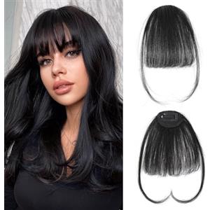 XIWCAFC Frangetta Finta Capelli Clip,Naturale Frangia Finta Capelli Veri,Extension Frontale Frangia Posticci,Parrucca Con Frangia,Clip In Frangia,Capelli Frangia,Per Capelli Estensioni, (Nero naturale)