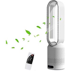 Generic Ventilatore A Torre Senza Pale 2 in 1 con Purificatore Daria, Oscillazione A 90°, Telecomando, 8 velocità, Timer E Schermo Touch LED per Casa E Ufficio. White Silver