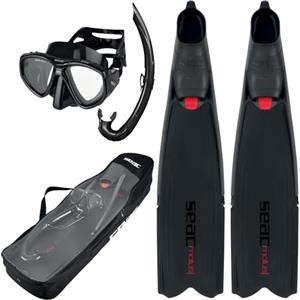 SEAC Motus Set Tris - Pinne Motus, Maschera One, Snorkel Jet, Borsa Inclusa per Apnea e Pesca Subacquea