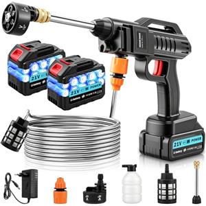 Ankishi Idropulitrice a batteria, 100 bar, 270 l/h, ugello 6 in 1 | 2 batterie da 3000 mAh, tubo da 5 m, portatile e mobile, per auto e balcone, ugello regolabile