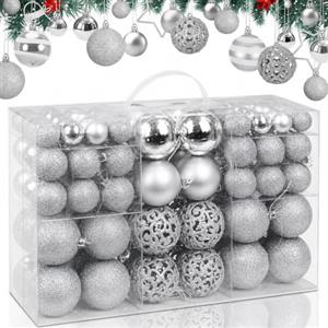 Bakaji Confezione 100 Palline Di Natale Diametro 3/4/6 cm Addobbi e Decorazioni Per Albero Di Natale (Argento)