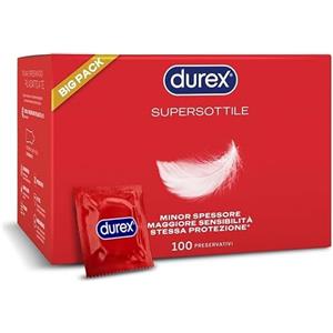 Durex SuperSottile, Preservativi Ultra Sottili, Vestibilità Regular, Formato Convenienza da 100 Profilattici