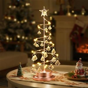 Luxspire Luce Albero di Natale in Cristallo, Lampada Decorativa Albero di Natale a Spirale, 30 LED, Alimentata a Batteria, Decorazione da Tavolo 28 cm per Camino Tavolo da Pranzo Comodino, Oro Rosa