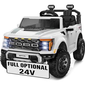 Mondial Toys Ford F150 Raptor 24V Maxi Fuoristrada 2 Posti Auto Macchina Elettrica per Bambini Telecomando Luci a Led Bluetooth Ammortizzatori Carico Massimo 60 Kg (Bianco)