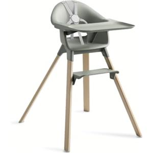 Stokke Clikk™ Seggiolone Pappa Evolutivo in Bambù, Verde Ghiacciaio | Seggiolone in bambù montato in 1 minuto senza attrezzi, 3,4 kg, vassoio senza BPA lavabile in lavastoviglie.