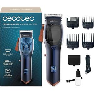 Cecotec Tagliacapelli con Motore Vector Magnetico PrecisionCare Expert Vector. 9200rpm, 4 Pettini, Lama DLC in Acciaio Inox e Ceramica, Display, Autonomia 90min, Caricabatterie Tipo C