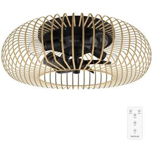 Cecotec Ventilatore da Soffitto con Luce EnergySilence LampAero 600 Natural WhiteWood. Paralume in Vimini, 20 W, Lampada Inclusa, Telecomando, Timer 8 Ore, 3 Velocità, 5 Pale, Estate/Inverno