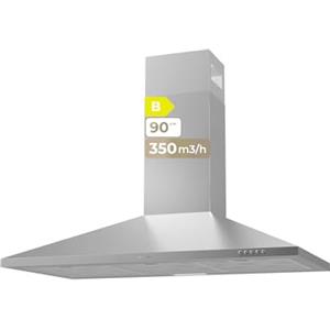 EVVO Cappa aspirante CE25 Pyramid, larghezza 90 cm, inox, 350 m³/h, 3 velocità, luce LED, filtro carbone attivo, finitura inox, efficienza energetica B