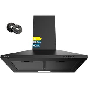 Cecotec Cappa Aspirante Piramidale 60 cm Bolero Flux PM 604000 Black A. Finitura Nera Verniciata, Aspirazione 382,5 m³/h, 3 Velocità, Filtri a Carbone Inclusi, Classe A, Motore BLDC e Luce LED