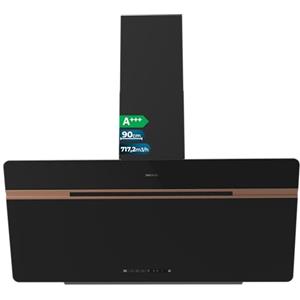 Cecotec Cappa Aspirante Decorativa 90 cm Bolero Flux DT 907500 Matt Black A+++. Portata 717,2 m³/h, Funzione Booster, Vetro Opaco/Lucido, Dettagli Rame, Filtri Alluminio, Classe A+++