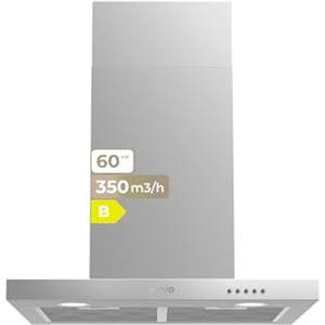 EVVO Cappa aspirante 60 cm larghezza decorativa, potenza 350 m³/h, 3 velocità, luce LED, efficienza energetica B