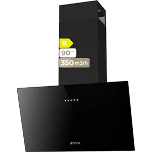 EVVO Cappa aspirante 60 cm decorativa, potenza 350 m³/h, filtro a 3 strati alluminio e carbone attivo, luce LED, 3 velocità, efficienza energetica B, finitura vetro nero