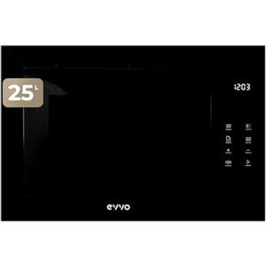 EVVO Microonde integrato Mi45 Vetro Bl, capacità 25 l, grill 1200 W, porta e telaio effetto lucido, multifunzione, 8 funzioni, timer 60 minuti, display digitale (finitura nera vetro)
