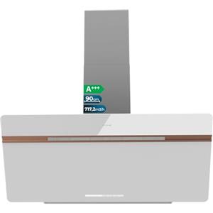 Cecotec Cappa Aspirante Decorativa 90 cm Bolero Flux DT 907500 Matt White A+++. Portata 717,2 m³/h, Funzione Booster, Vetro Opaco/Lucido, Dettagli Rame, Filtri Alluminio, Classe A+++