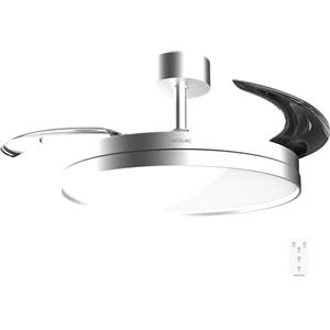 Cecotec Ventilatore da Soffitto con Luce con Pale Retrattili EnergySilence Aero 2440 Invisible Pure Steel. 30 W, Motore DC, Telecomando, Timer 6 h, 6 Velocità, Funzione Inverno-Estate, Aria Silenziosa