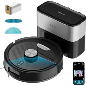 Cecotec Robot Aspirapolvere e Lavapavimenti Base Autosvuotamento Conga Y80 Dark. Navigazione Laser, 25000 Pa, Auton. 240min, Spazzola Silicone Pet, Sacco 3L, Bluetooth WiFi, App per Casa Sempre Pulita