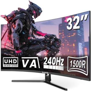 Gawfolk Monitor Gaming Cuverd 32 Pollici 4K UHD 240Hz Curvo 1500R Risoluzione 3840x2160 Tempo di Risposta 1ms Compatibile G-Sync & FreeSync, HDR, HDMI 2.1 & DP 2.0, Supporto VESA 75x75mm