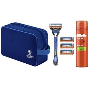 Gillette Uefa Champions League Special Edition Gillette Fusion5 Rasoio Barba Manuale Fusion 5, 4 Lamette Gillette Fusion 5 di Ricambio con Striscia Lubrificante a 5 Lame, Schiuma da Barba Fusion5