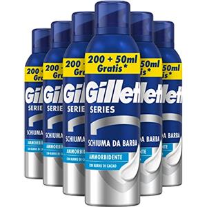 Gillette Series SCHIUMA DA BARBA AMMORBIDENTE Con Burro Di Cacao, Protezione Completa Dalle Irritazioni, Aiuta A Proteggere Da Tagli, Bruciature, Irritazioni E Arrossamenti, 250ml X6