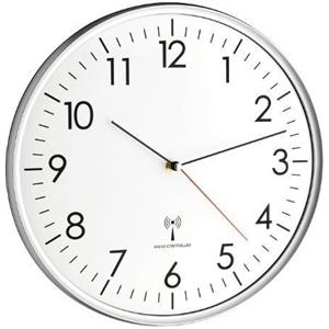 TFA Dostmann orologi da parete moderno, grande, analogico, alta precisione, orologio radiocontrollato, bianco/argento, 60.3514, adatto per cucina, soggiorno, ufficio o ingresso