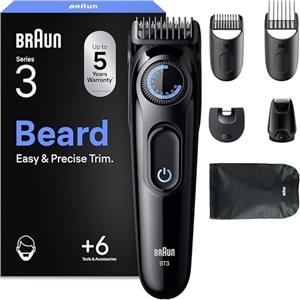 Braun Serie 3 Regolabarba Uomo, 6 Accessori, Custodia, BT3565, Nero