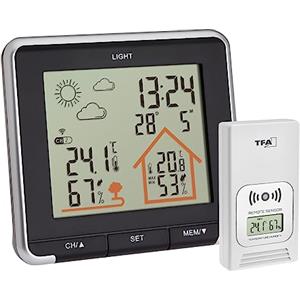 TFA Dostmann stazione meteo con sensore esterno, digitale Life, 35.1153.01, radiocontrollata, temperatura interna e esterna, retroilluminazione, nero