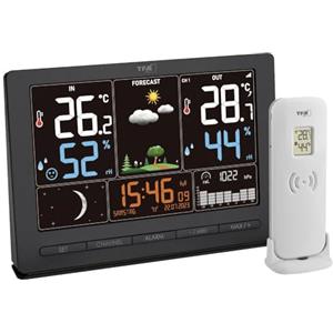 TFA Dostmann stazione meteo con sensore esterno radio SEASON 2, 35.1118.01, previsioni del tempo, display a colori, temperatura e umidità, incluso orologio radio con fasi lunari, nero