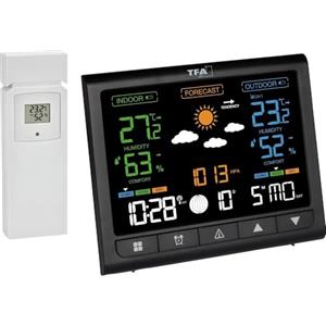 TFA Dostmann stazione meteo con sensore esterno con display VA Contrast, 35.1171, termometro e igrometro per interni/esterni, previsioni meteo, allarme temperatura, orologio, nero
