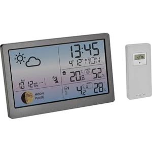 TFA Dostmann stazione meteo digitale con sensore esterno e display a colori LUNA Sky, 35.1169, misuratore di temperatura e umidità, fasi lunari, allarme temperatura esterna, grigio