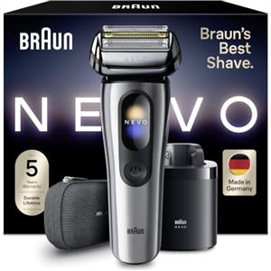 Braun NEVO Rasoio Elettrico Barba, Custodia Da Viaggio, NEVO11005C, Argento