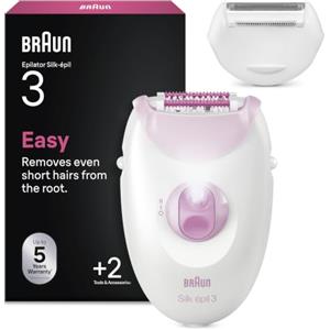 Braun Silk-Épil 3 Epilatore Elettrico Donna, Accessori, 3-032 Bianco/Rosa