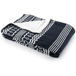 Tommy Hilfiger - Plaid, blu navy, parte anteriore in maglia, cotone e poliestere, maglia con motivo jacquard, parte posteriore in sherpa ultra-morbida, caldo e avvolgente, 130x170 cm