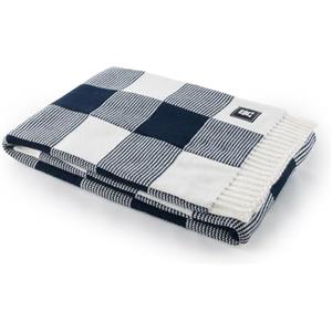 Tommy Hilfiger - Plaid, blu navy, maglia, 100% acrilico, maglia con motivo a quadri Vichy, morbido e confortevole, 130x170 cm