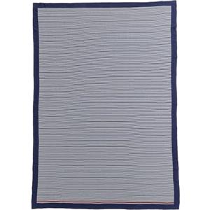 Tommy Hilfiger - Plaid, blu navy, maglia, 100% cotone biologico, mini righe e bordo a tinta unita, morbido e moderno, 130x170 cm