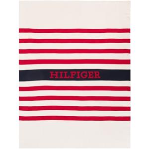 Tommy Hilfiger - Plaid, bianco sporco, maglia, 100% cotone biologico, righe e logo HILFIGER, grafico e iconico, 130x170 cm