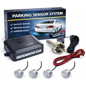CAR PASSION Kit Sensori di Parcheggio Auto Universali Verniciabili - 4 Sensori Posteriori con Cicalino, Facile da Installare, Manuale in Italiano - Adatti per Auto, Furgoni e Camper (Argentato)