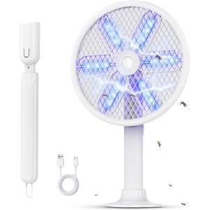 Namouk Racchetta antizanzare elettrica telescopica, Racchetta insetticida ricaricabile USB con 18 lampade UV attraenti, manico estensibile, per interni ed esterni, colore: bianco