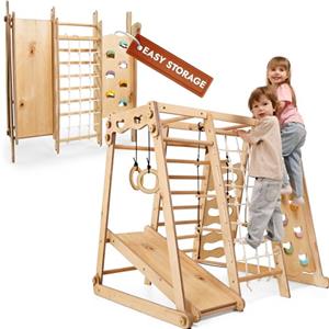 Goodevas Telaio da arrampicata 9 in 1 migliorato per interni per bambini, montessori telaio da arrampicata con scivolo, altalena, parete da arrampicata, triangolo da arrampicata - parco giochi per
