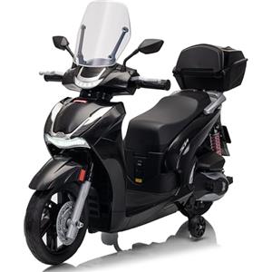 Mondial Toys Honda SH 350 12V Moto Elettrica per Bambini con Licenza Ufficiale, Scooter Elettrico con Ruote in Gomma, Sedile in Pelle, Bauletto, Rotelle Stabilizzatrici, Luci LED e Suoni, MP3 - Nero