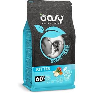 Generico OASY Gatto GRAIN FREE FORMULA - Kitten Pesce | alimento secco completo per gattini da 1 a 12 mesi e gatte in gravidanza e allattamento, prodotto senza cereali, 1 confezione da 1,5kg.