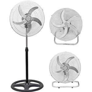 Mediawave Store - Ventilatore a Piantana Potente, Diametro 50cm, Ventilatore a Piantana 3 in 1, Ventilatore da Tavolo, da Parete, Potenza 50W, 3 Velocità, 5 Pale, Cromato