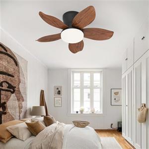 YFHKWJ Moderno 65CM Piccola Lampadario Ventilatore Con Telecomando APP, 6 Velocità & Timer, Motore DC, Estate/Inverno 5 Pale Plafoniera Con Ventilatore Per Camera Da Letto/Soggiorno-Brown Wood Grain