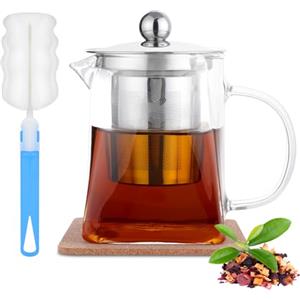 HOTUT Teiera in Vetro da 350 ml, Teiera con Infusore per tè Sfuso Rimovibile, Teiera Resistente al Calore in Vetro Borosilicato Trasparente, Teiera con Colino Infusore per tè Sfuso e tè in Fiore