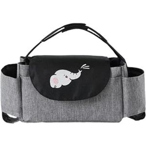 Hiseng Borsa Organizer per Passeggino Universale Borsa Passeggino Organizer Fumetto, Tracolla, Grande Capacità Scomparti Multipli Borsa Fasciatoio per Carrozzina (Elefante,35x15x11cm)