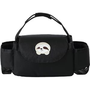 Hiseng Borsa Organizer per Passeggino Universale Borsa Passeggino Organizer Fumetto, Tracolla, Grande Capacità Scomparti Multipli Borsa Fasciatoio per Carrozzina (Bradipo nero,35x15x11cm)