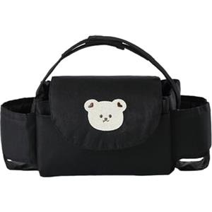 Hiseng Borsa Organizer per Passeggino Universale Borsa Passeggino Organizer Fumetto, Tracolla, Grande Capacità Scomparti Multipli Borsa Fasciatoio per Carrozzina (Orso nero,35x15x11cm)