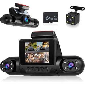 NHOPEEW Dash Cam a 4 canali 1080P - Telecamere anteriori, sinistre, destre e posteriori con grandangolo, display da 2, visione notturna IR, registrazione in loop, rilevamento del movimento